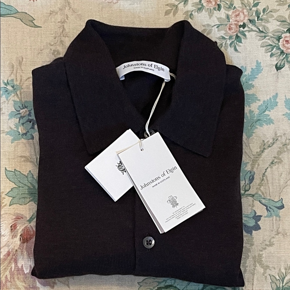 Johnstons of Elgin Wool Knit Polo Sweater XL Made in Scotland NWT - Picture 4 of 11